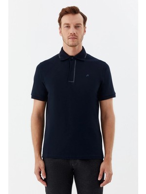 Sabri Özel Erkek Lacivert Dar Kesim Slim Fit %100 Pamuk Pike Polo Yaka T-Shirt