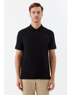 Sabri Özel Erkek Siyah Dar Kesim Slim Fit %100 Pamuk Pike Polo Yaka Tişört