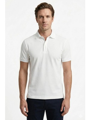 Sabri Özel Erkek Ekru Dar Kesim Slim Fit  %100 Pamuk Dokuma Polo Yaka Tişört