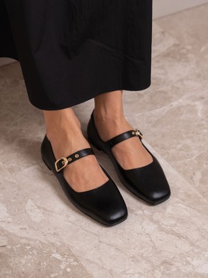 Ece'nin Butiği Huldis Siyah Hakiki Deri Kadın Babet