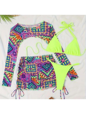 AGM Bikini Takımı  Spagetti Askılı Yüksek Esnekliğe Sahip Kumaş , Bikini ve Pareo Takımı