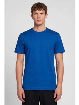 Sabri Özel Erkek Saks Normal Kesim Regular Fit %100 Pamuk Bisiklet Yaka Basic Tişört