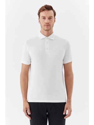 Sabri Özel Erkek Ekru Dar Kesim Slim Fit Modal Dokuma Polo Yaka Tişört
