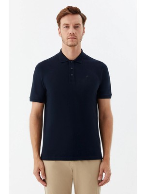 Sabri Özel Erkek Lacivert Dar Kesim Slim Fit %100 Pamuk Polo Yaka Tişört