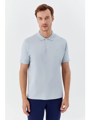 Sabri Özel Erkek Açık Gri Dar Kesim Slim Fit %100 Pamuk Dokuma Düğmeli Polo Yaka Tişört