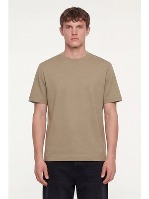Sabri Özel Erkek Vizon Normal Kesim Regular Fit %100 Pamuk Dokuma Bisiklet Yaka Basic T-Shirt