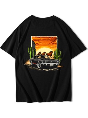 Brz Collection Unisex Oversize Desert Sunset T-Shirt Siyah