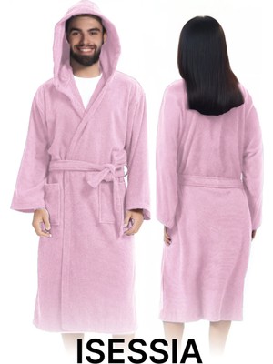 Isessia Fidel Pamuklu Kapüşonlu Unisex Bornoz Yetişkin Kapşonlu Yüksek Emici 4 Mevsim Kullanım
