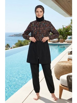 Beli Ayarlanabilir Fermuarlı Tesettür Mayo Bone Hediyeli 1907-01 Kahverengi