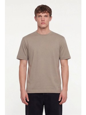Sabri Özel Erkek Camel Normal Kesim Regular Fit %100 Pamuk Dokuma Bisiklet Yaka Basic T-Shirt
