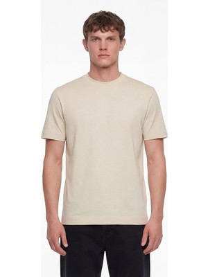 Sabri Özel Erkek Koyu Krem Normal Kesim Regular Fit %100 Pamuk Dokuma Bisiklet Yaka Basic T-Shirt