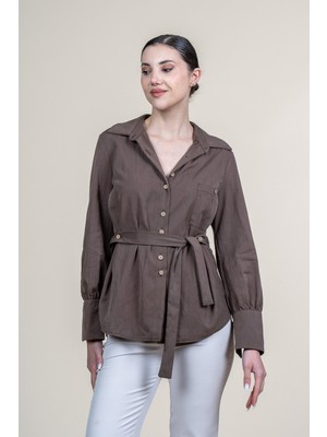MissVina Tencel Beli Kuşaklı Uzun Kollu Trend Gömlek 70062