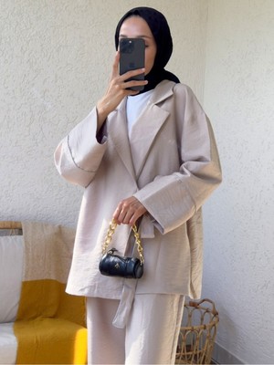 Moda Morfo Yandan Bağlama Şerit Detaylı Takım -Taş