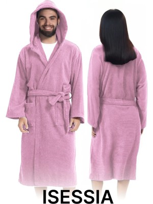 Isessia Fidel Pamuklu Kapüşonlu Unisex Bornoz Yetişkin Kapşonlu Yüksek Emici 4 Mevsim Kullanım
