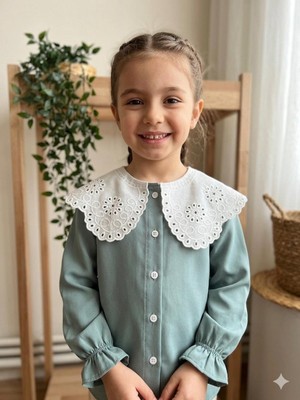 HaanBebe Kız Çocuk Bebe Yaka Fisto Detaylı Gömlek - Retro Tarz Pamuklu Bluz