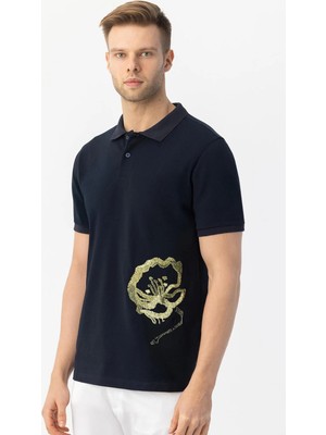 Sabri Özel Giotelli Lacivert Slim Fit %100 Pamuk Polo Yaka Erkek Tişört