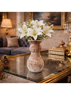 El Boyaması Dekoratif Seramik Vazo 18 cm – Vintage Rustik Salon Dekoru Çiçek Vazosu