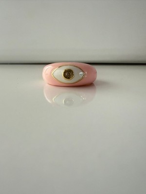 Theory Jewelry L Sparkle Pink Eye Yüzük L Pembe Mine Kaplama L Ayarlanabilir L Taş Detaylı Nazar Göz Yüzük L Paslanmaz Çelik L Günlük Kullanım Kadın Yüzük