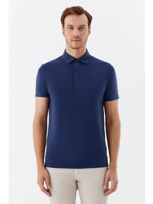 Sabri Özel Erkek Lacivert Dar Kesim Slim Fit Modal Pike Polo Yaka Tişört