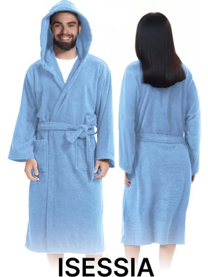 Isessia Fidel Pamuklu Kapüşonlu Unisex Bornoz Yetişkin Kapşonlu Yüksek Emici 4 Mevsim Kullanım