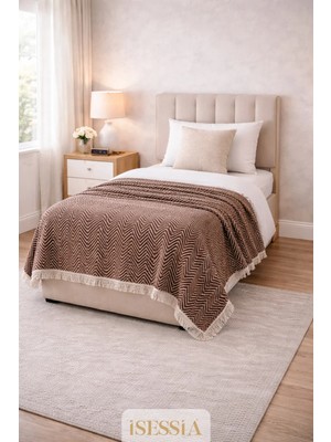 Isessia Miora Zigzak Desenli Tek Kişilik Bohem Yatak Örtüsü | 155 x 200 cm