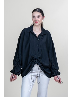MissVina Ön ve Kol Ip Büzgü Detaylı Oversize Trend Gömlek 70070