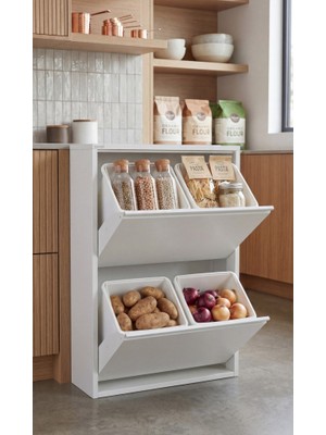 Ovrol 4 Kovalı Metal Patates Soğan Dolabı Mutfak Kiler Erzaklık Bakliyat Düzenleyici Çok Amaçlı Dolap Beyaz