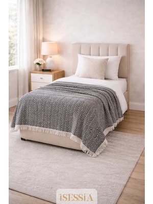 Isessia Miora Zigzak Desenli Tek Kişilik Bohem Yatak Örtüsü | 155 x 200 cm