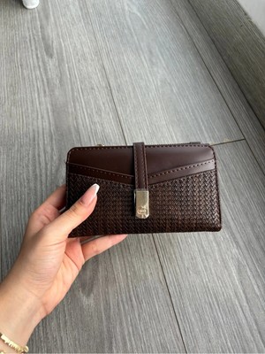 Verde Örgü Desenli Fermuarlı ve Kartlık Bölmeli Orta Boy Kadın Cüzdan