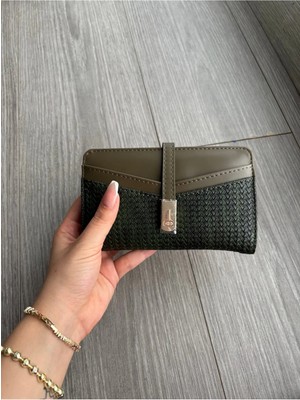Verde Örgü Desenli Fermuarlı ve Kartlık Bölmeli Orta Boy Kadın Cüzdan