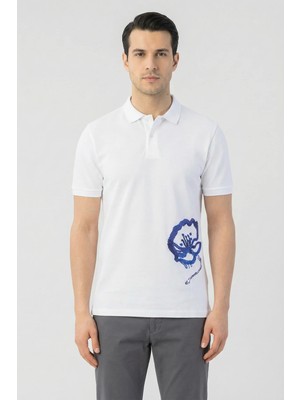 Sabri Özel Giotelli Erkek Beyaz Dar Kesim Slim Fit %100 Pamuk Dokuma Polo Yaka Erkek Tişört