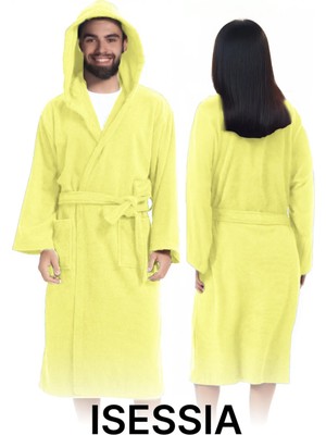 Isessia Fidel Pamuklu Kapüşonlu Unisex Bornoz Yetişkin Kapşonlu Yüksek Emici 4 Mevsim Kullanım