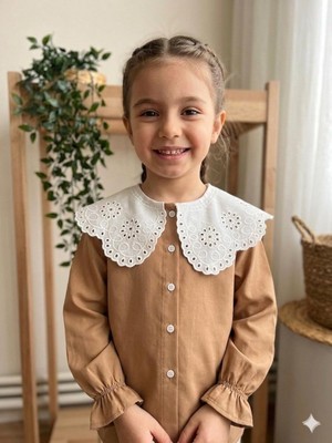 HaanBebe Kız Çocuk Bebe Yaka Fisto Detaylı Gömlek - Retro Tarz Pamuklu Bluz