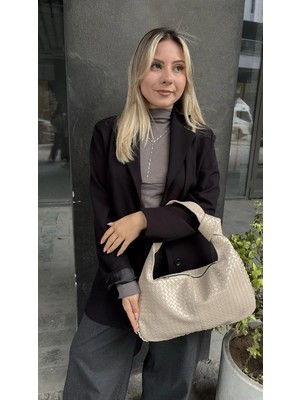 Roma Örgü Dokulu Suni Deri Geniş Hacimli Günlük Kadın Omuz Çanta(En 40 cm Boy 23 Askı Çevresi 46 Cm)