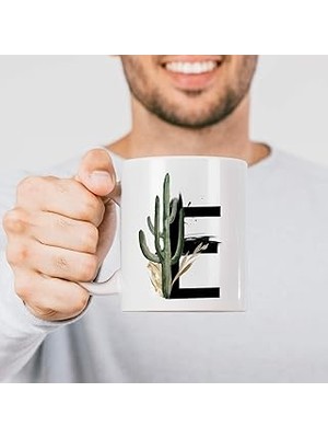 Uravas Store Hediyesepeti E Harfi Baskılı Çiçek Desenli Dekoratif Baş Harf Baskılı Kupa Bardak E Harfli Kahve Ba