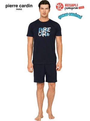 Pierre Cardin Paris Premium Erkek %100 Pamuk Baskılı Yazlık Rahat Kesim Şortlu Pijama Takımı