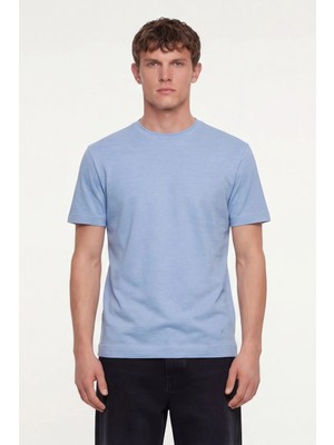 Sabri Özel Erkek Mavi Normal Kesim Regular Fit %100 Pamuk Dokuma Bisiklet Yaka Basic T-Shirt