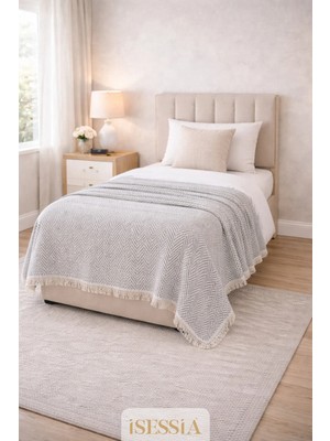 Isessia Miora Zigzak Desenli Tek Kişilik Bohem Yatak Örtüsü | 155 x 200 cm