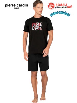 Pierre Cardin Paris Premium Erkek %100 Pamuk Baskılı Yazlık Rahat Kesim Şortlu Pijama Takımı
