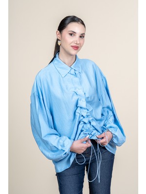 MissVina Ön ve Kol Ip Büzgü Detaylı Oversize Trend Gömlek 70070