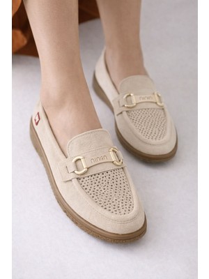 Slipcat Nima Delikli Süet Gold Aksesuarlı Kadın Wanetti Günlük Rahat Ortapedik Taban Ayakkabı