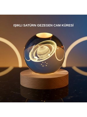 Sylar 3D Satürn Gravürlü Kristal Küre Dekoratif LED Işıklı Gece Lambası