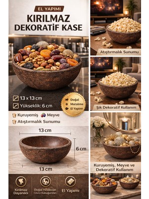 El Yapımı Kırılmaz Dekoratif Küçük Kase | Sunum ve Kuruyemiş Kasesi 13 cm