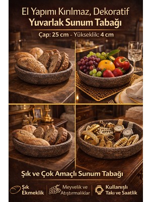 El Yapımı Kırılmaz Dekoratif Yuvarlak Sunum Tabağı – Ekmeklik