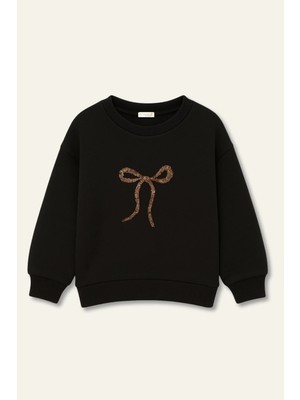 Lucky Baby Kids Kız Çocuk Nakıs Detaylı Sweatshirt - Siyah