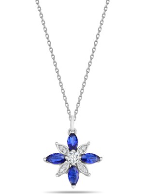Keops Pırlanta Safir Taşlı Lotus Çiçeği Kolye - 1100675