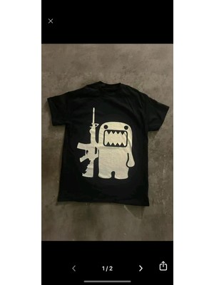 Moonstyle Collection Siyah Domo Kun Unisex Y2K Street Oversize T-Shirt