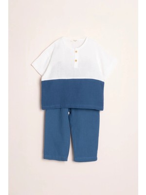 Lucky Baby Kids Müslin Mavi Pantolon Takım