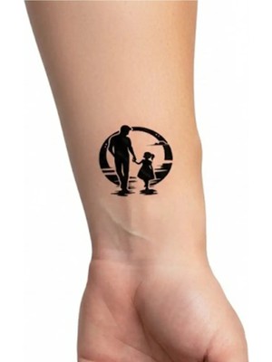 Gerçekci Minimal Baba ve Kızlı  Model Geçici Dövme Tattoo Yapıştırma Sticker