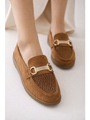 Slipcat Nima Delikli Süet Gold Aksesuarlı Kadın Wanetti Günlük Rahat Ortapedik Taban Ayakkabı